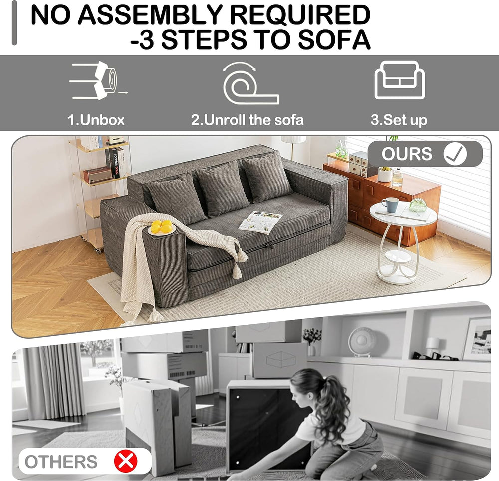76" Convertible Futon Sofa Bed, Boneless Couch for Living Room, Grey