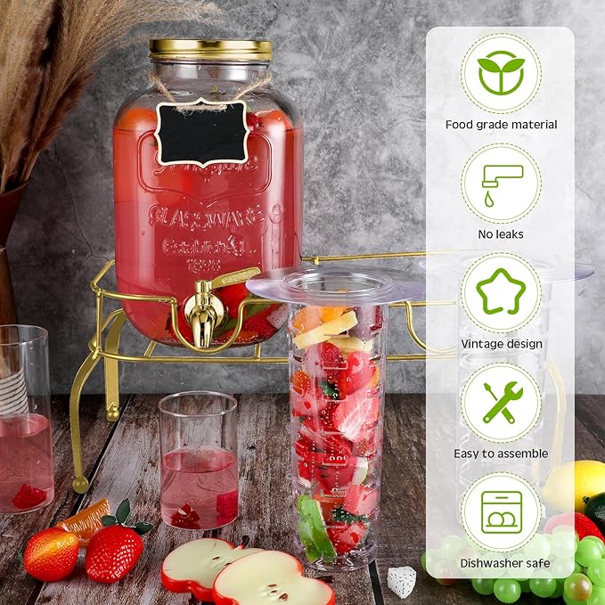 Lallisa 2 Pcs 2 Gallon Glass Drink Dispenser
