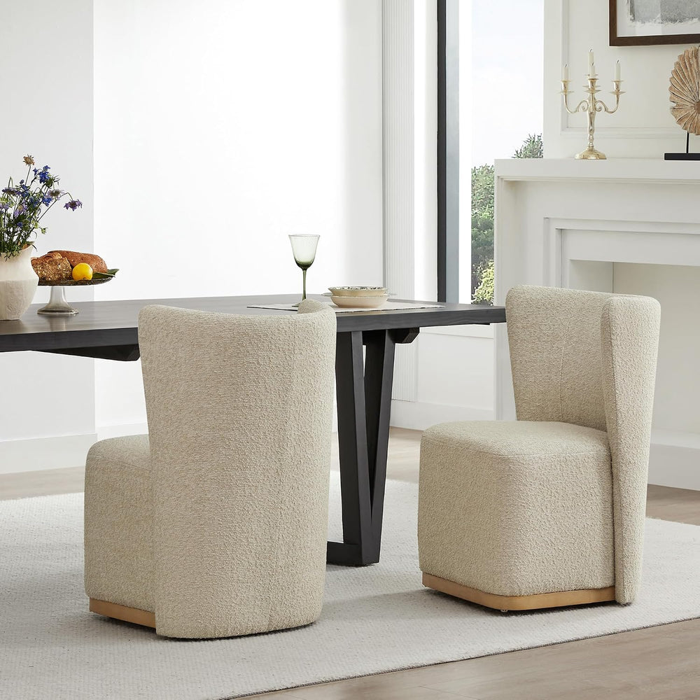 CHITA Upholstered Rolling Dining Chair with Casters Set of 2, Oatmeal