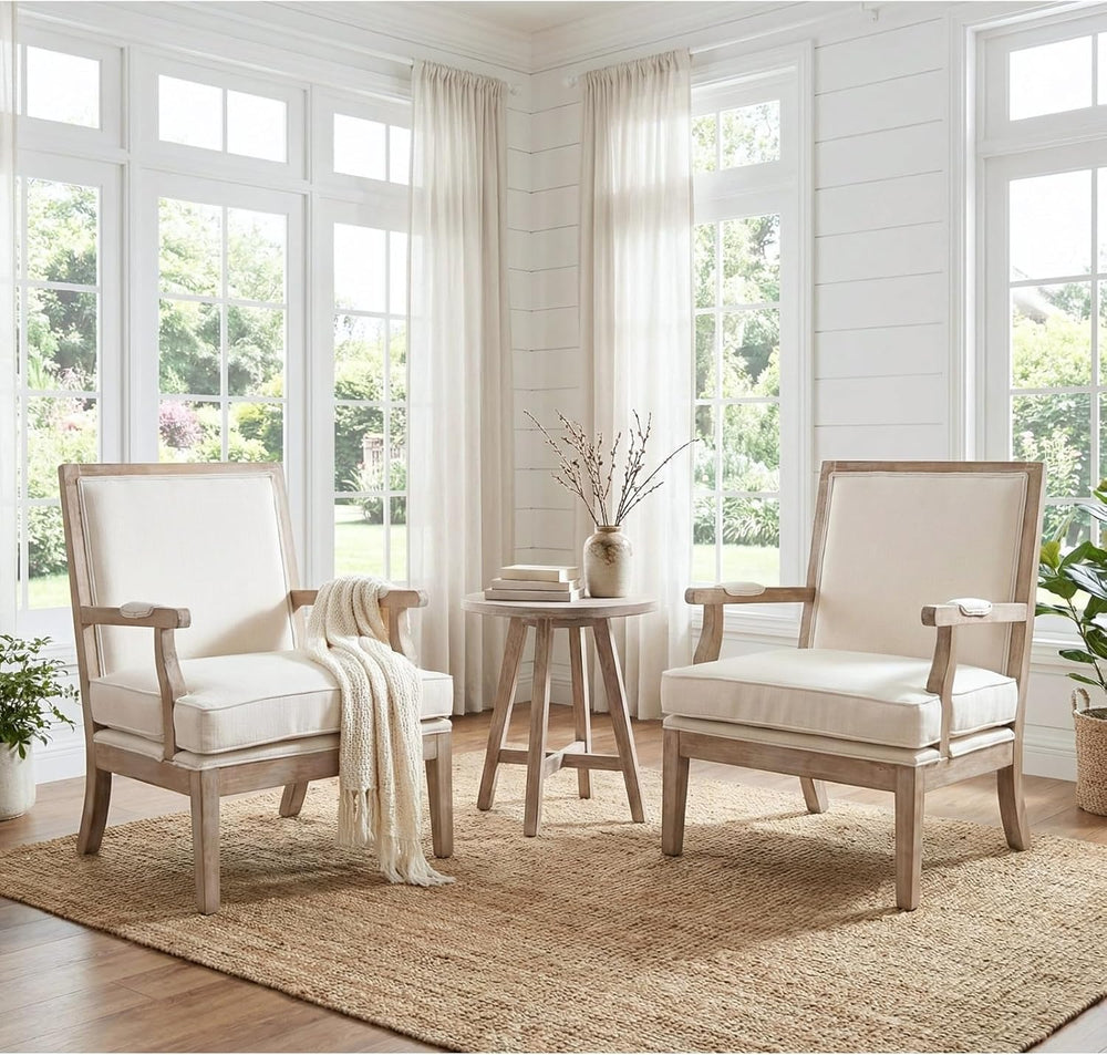 Modern Farmhouse Accent Chairs Set of 2, Wide Upholstered Living Room Chairs ...