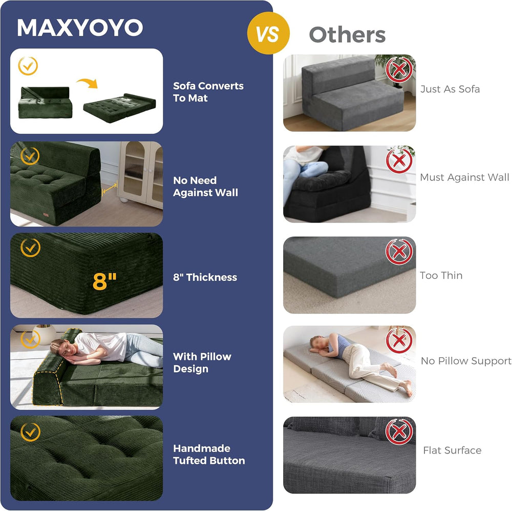 MAXYOYO Folding Sofa Bed, 8-Inch Fold-Out Chair Bed, Single