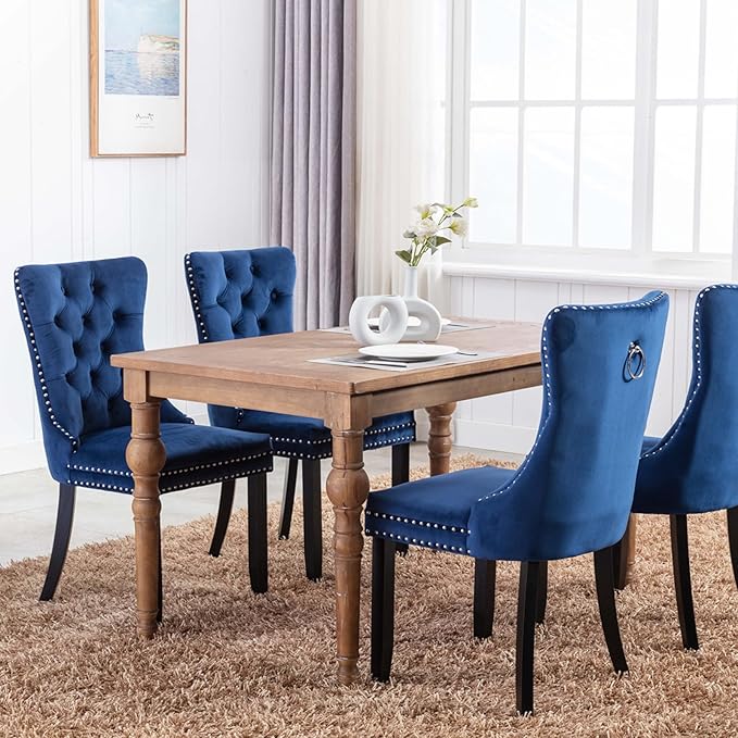 Velvet Dining Chairs Set of 6, Tufted Upholstered Dining Room Chairs with Bac...