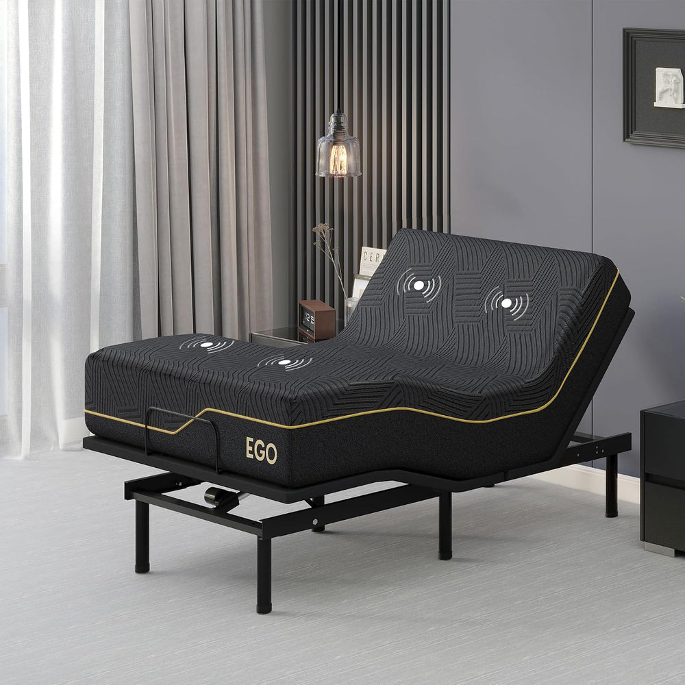 EGOHOME Massage Twin XL Adjustable Bed Frame and 14" Memory Foam Mattress