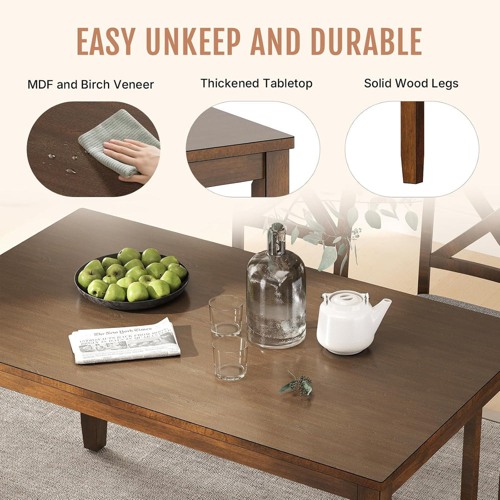 Zevemomo 6-Piece Wooden Dining Table Set, Wooden Legs Dining Table, Walnut | ...