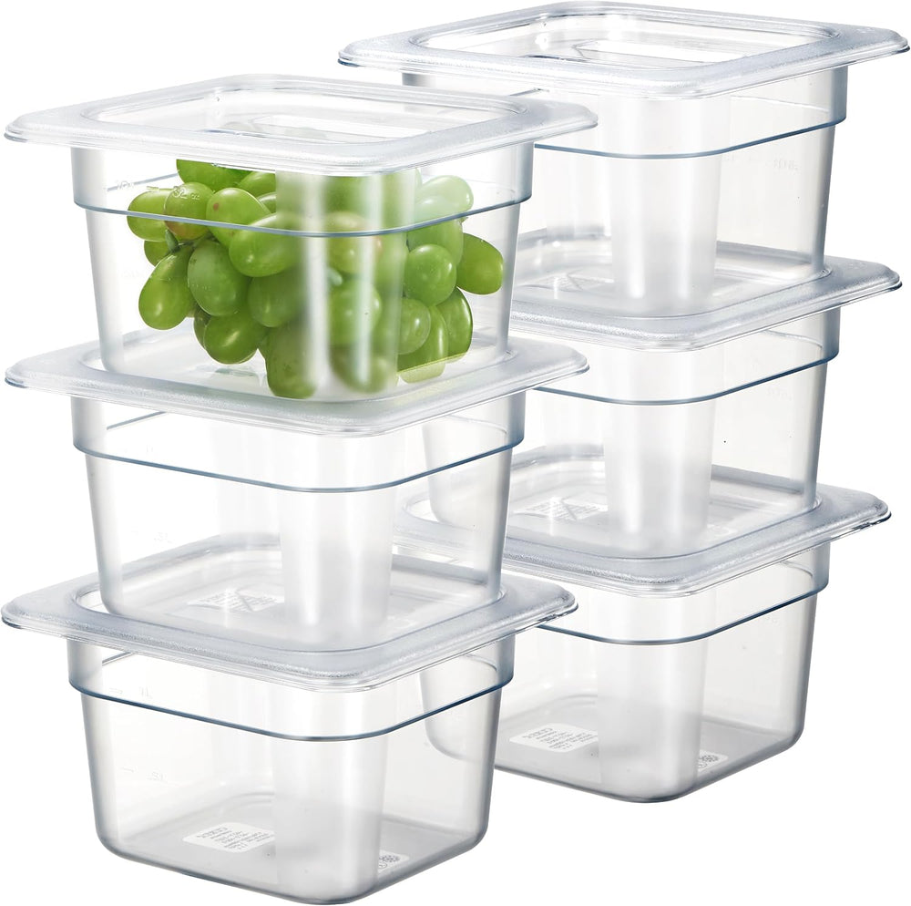CURTA 6-Pack 1/6 Size 4" Deep NSF Polycarbonate Food Pans