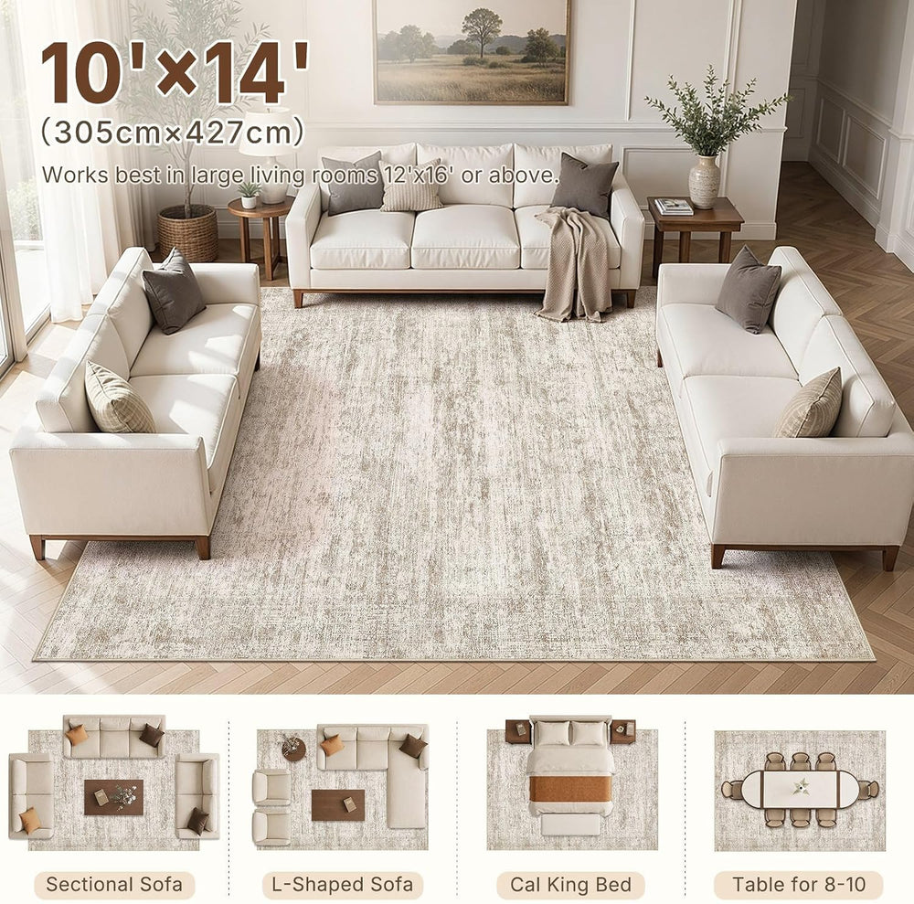 cotiled 10x14 Area Rugs for Living Room Bedroom, Non-Slip Abstract Rug