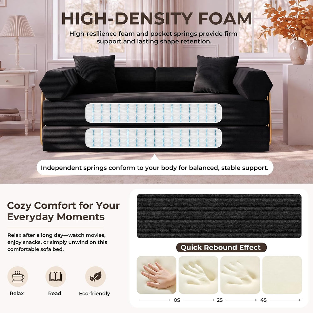 79" Convertible Futon Sofa Bed, Boneless Couch for Living Room | Black