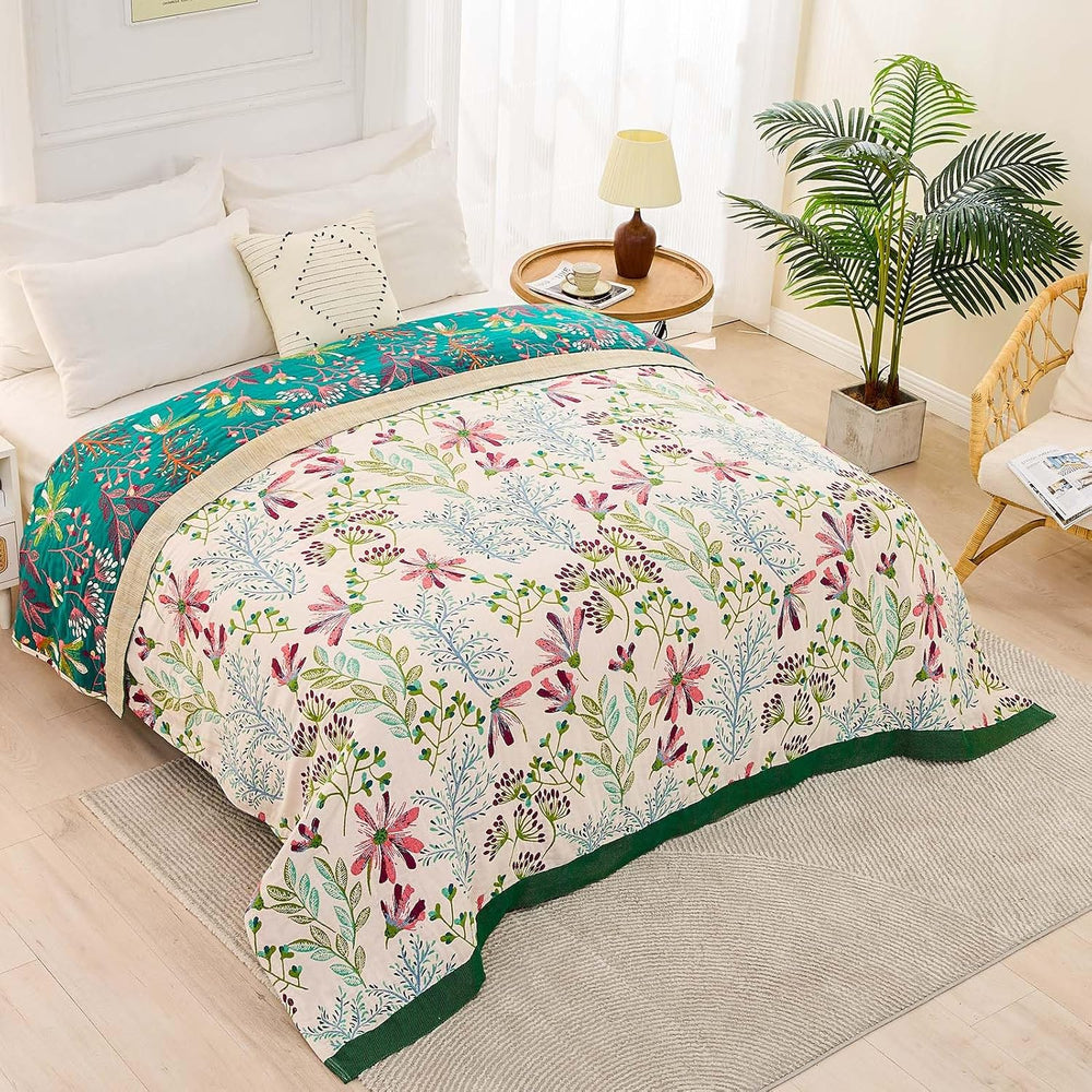 XIBLC Boho Throw Blanket for Bed, 100% Cotton Soft Rustic Quilt Fall Blanket,...