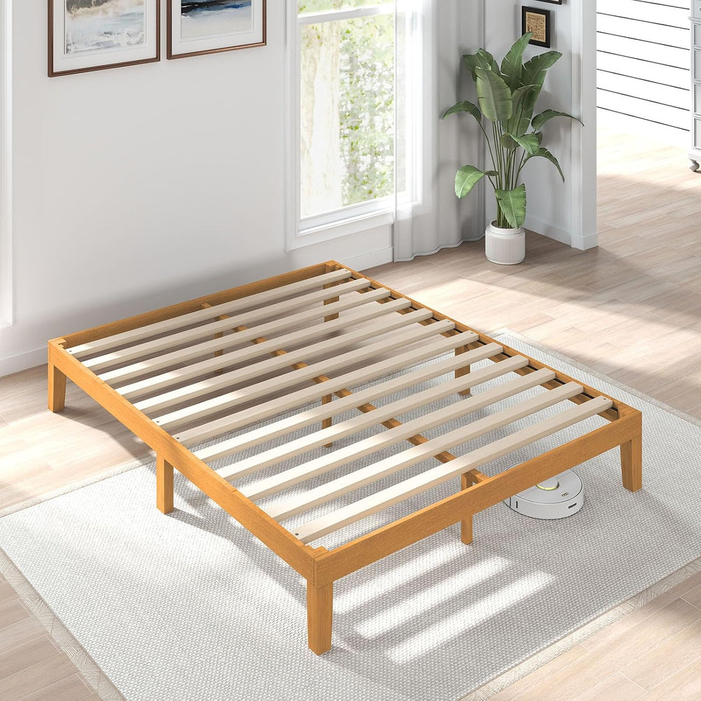 Sweetcrispy 12 in Full Bed Frame, 3.5" Thick Pine Frame, 700 lbs Capacity