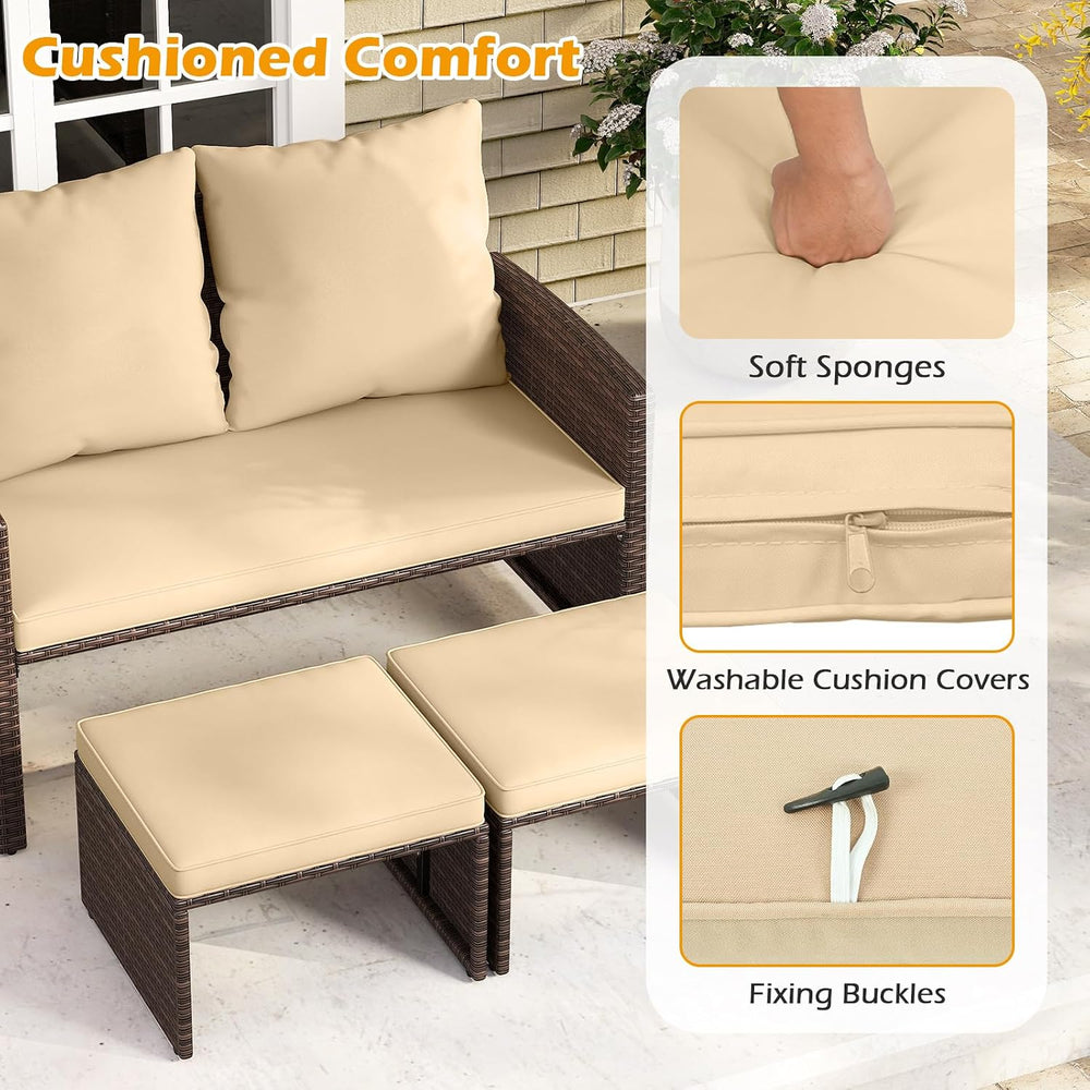 Tangkula Outdoor Loveseat with 2 Ottomans, 3 Pieces Patio PE Wicker Furniture...