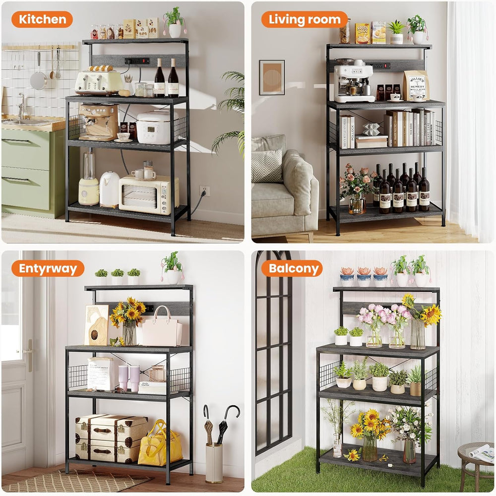Sweetcrispy Kitchen Bakers Rack with Power Outlet, 24" Microwave Oven St...