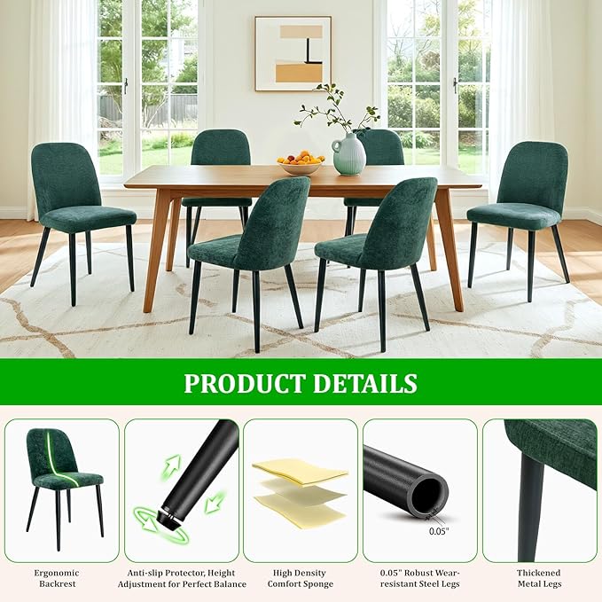 Upholstered Dining Chairs Set of 2 Modern Kitchen Chairs Chenille Fabric Dini...