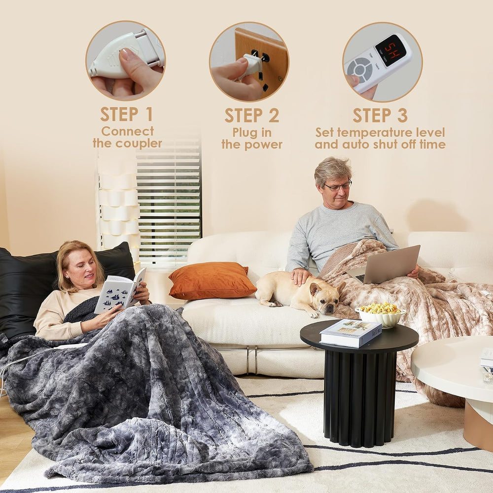 EHEYCIGA Electric Heated Throw Blanket 50"x60", Faux Fur & Sher...