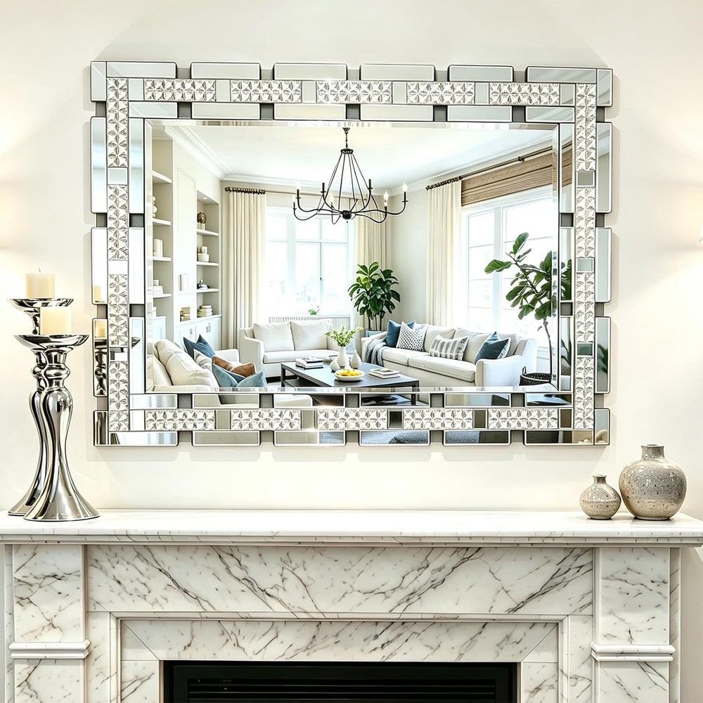 Chende 36"x24" Decorative Wall Mirror with Real Crystal-Encrusted F...
