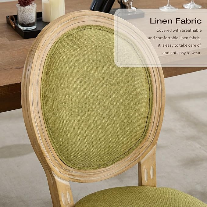 Linen Upholstered Dining Chairs Set of 6 French Country Oval Fabric Back Kitc...