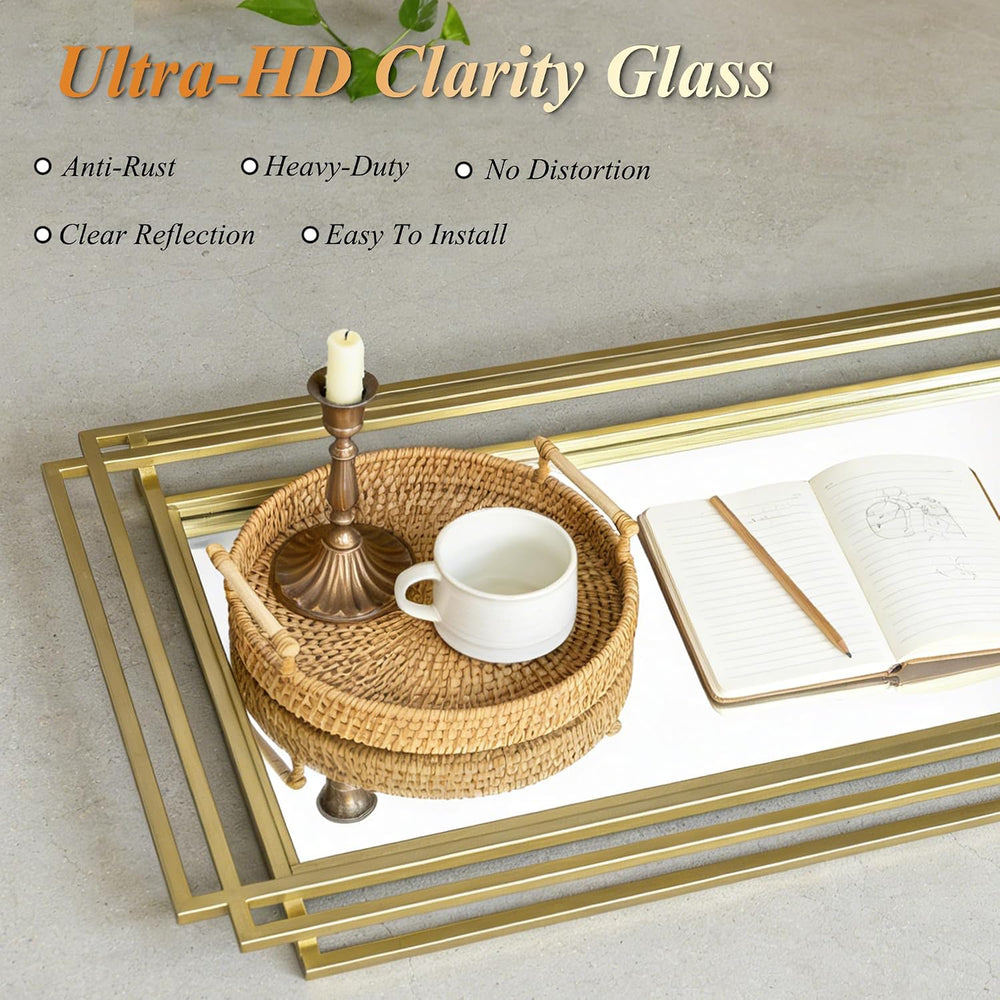 42"x16" Rectangle Decorative Mirror with Gold Geometric Frame