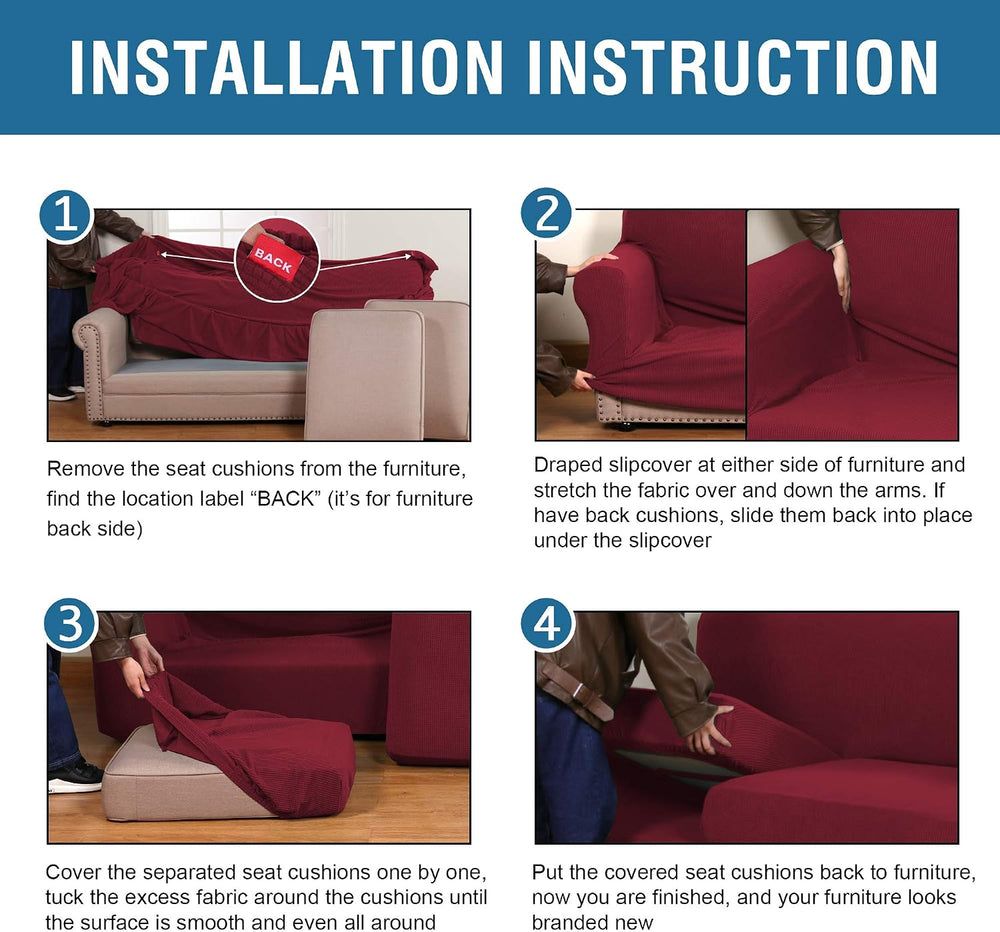 H.VERSAILTEX 4 Piece Stretch Sofa Covers for 3 Cushion Couch Covers for Livin...