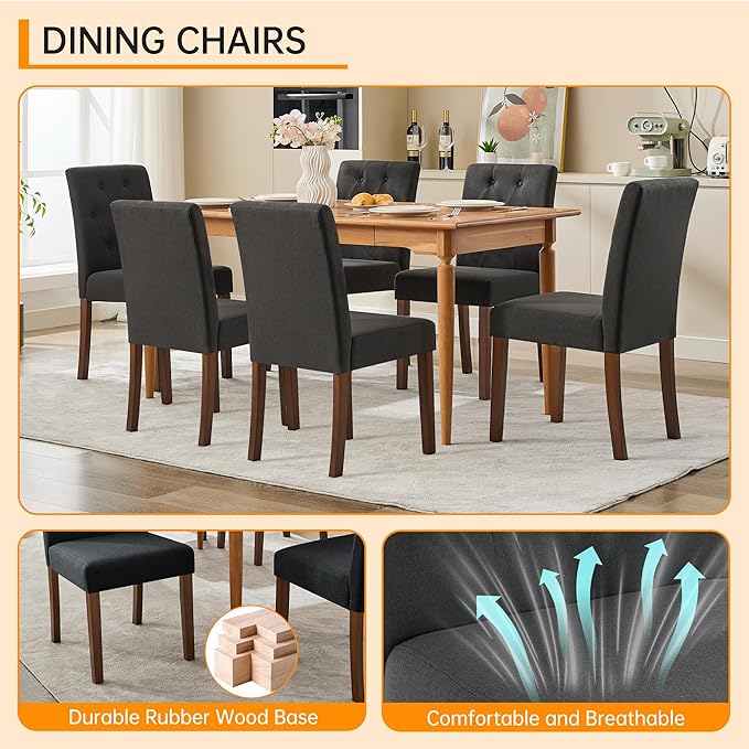 Upholstered Dining Chairs Set of 2, Button Tufted Parsons Chairs with Wood Le...