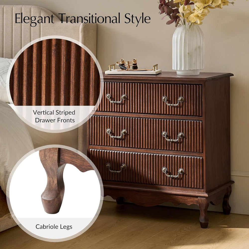 HULALA HOME Transitional Side Table Set of 2 with 3 Drawers and Charging Stat...