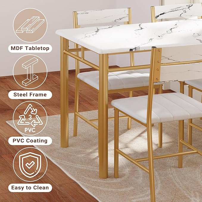 IRONCK Dining Table Set for 4, Wood Kitchen Table with Upholstered Chairs for...