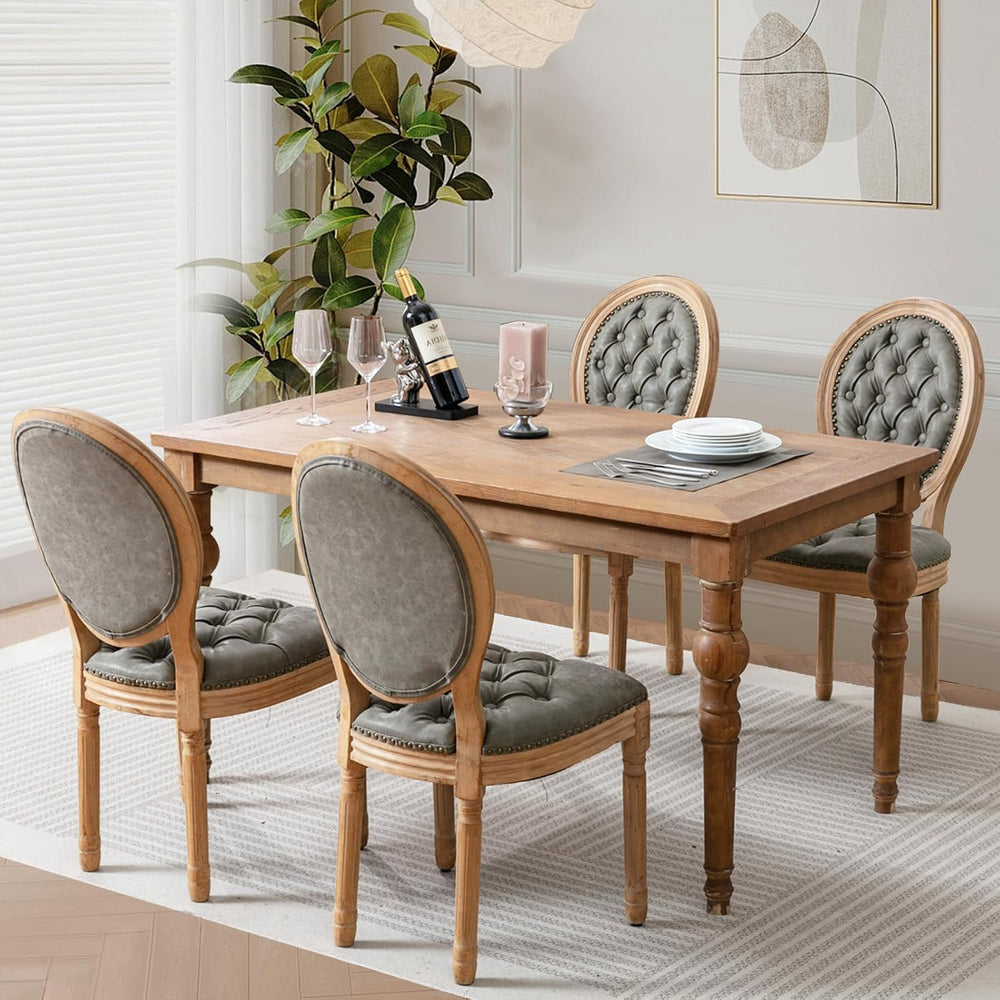 PU Leather Upholstered Dining Chairs Set of 4 French Country Round Back Kitch...