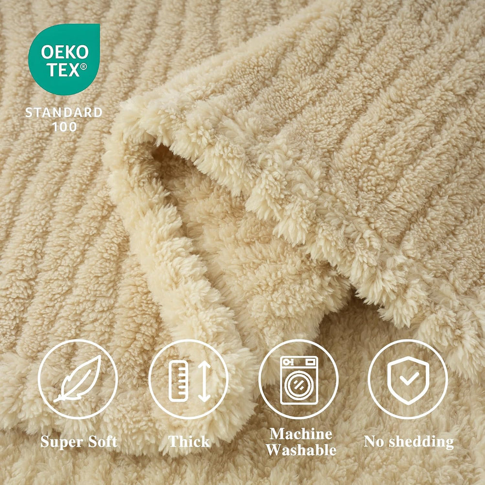 Beige Throw Blanket for Couch, Queen Size Plush Fleece Blanket 90"x90"