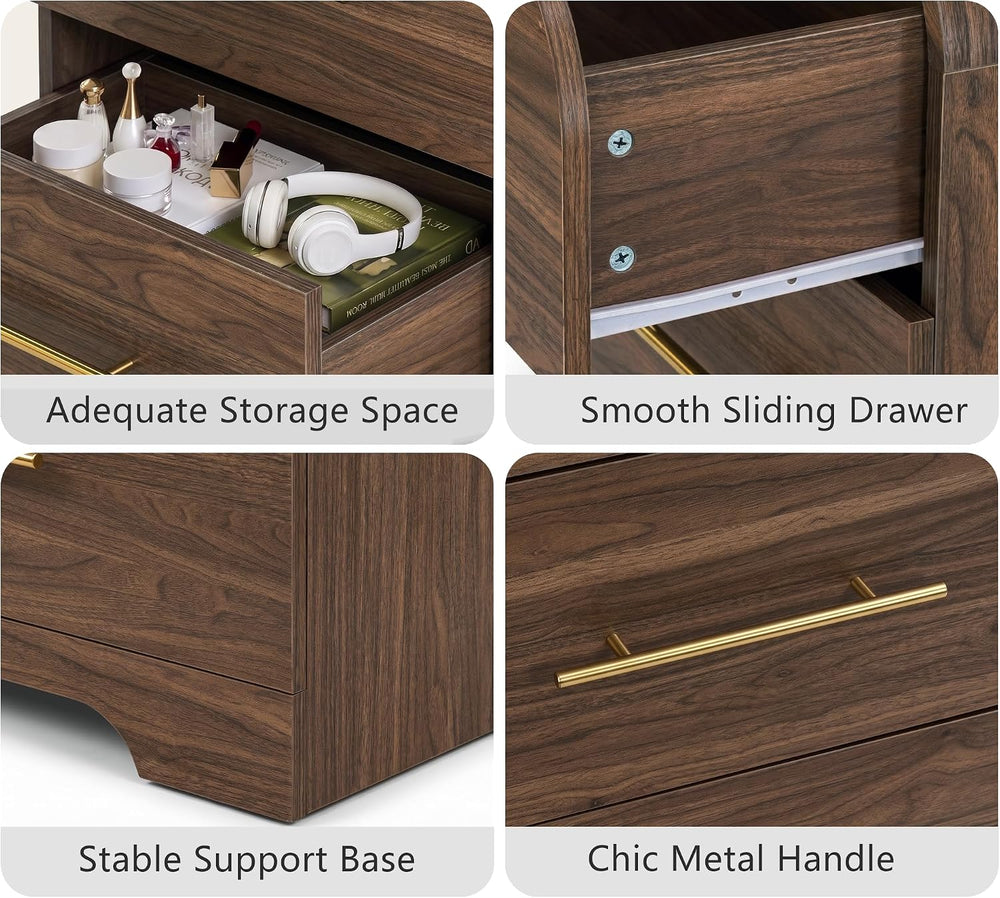 63" Wide 9 Drawer Dresser and Nightstand Set 3 Piece, Walnut