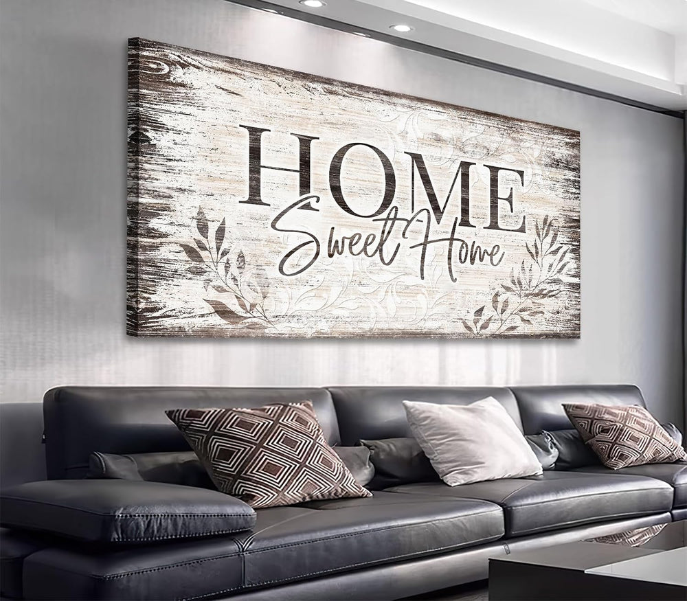 Home Sweet Home Wall Art Dark Brown Rustic Farmhouse Canvas Sign, 20"x40...