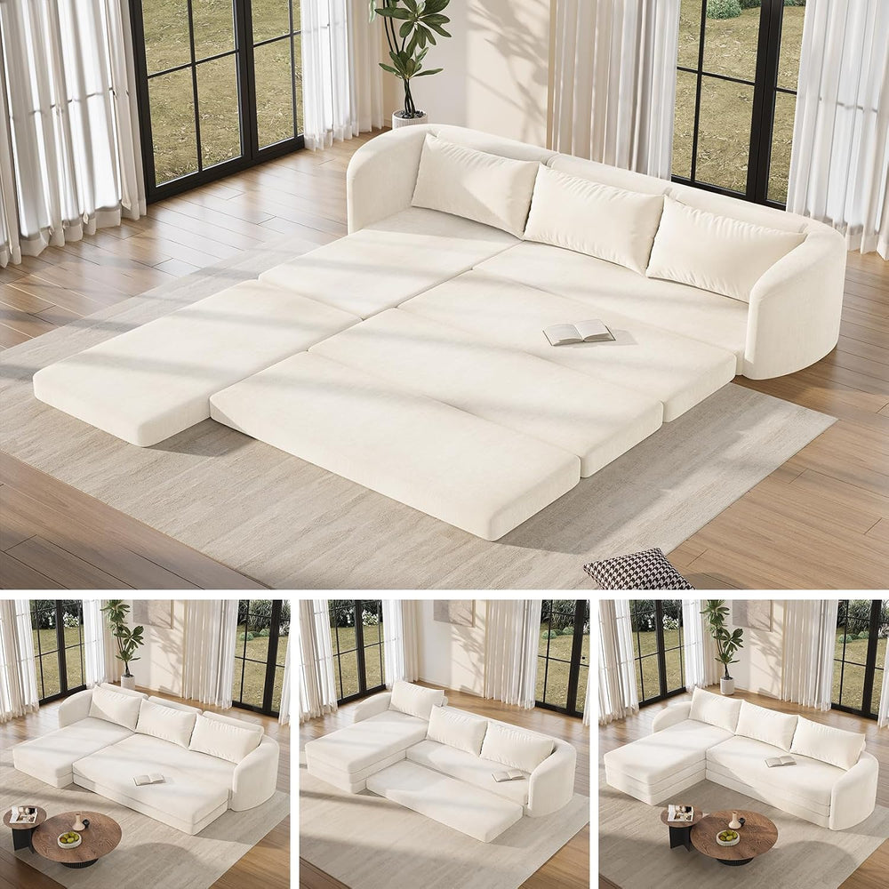 Vesgantti 6 in 1 Convertible Folding Sofa Bed, Futon Sectional Couch, Beige