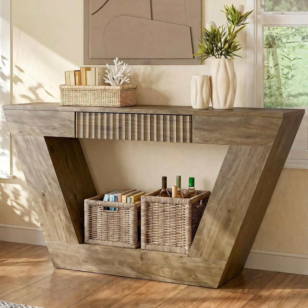 senlin 47" Farmhouse Console Tables for Entryway, Fluted Console Table w...