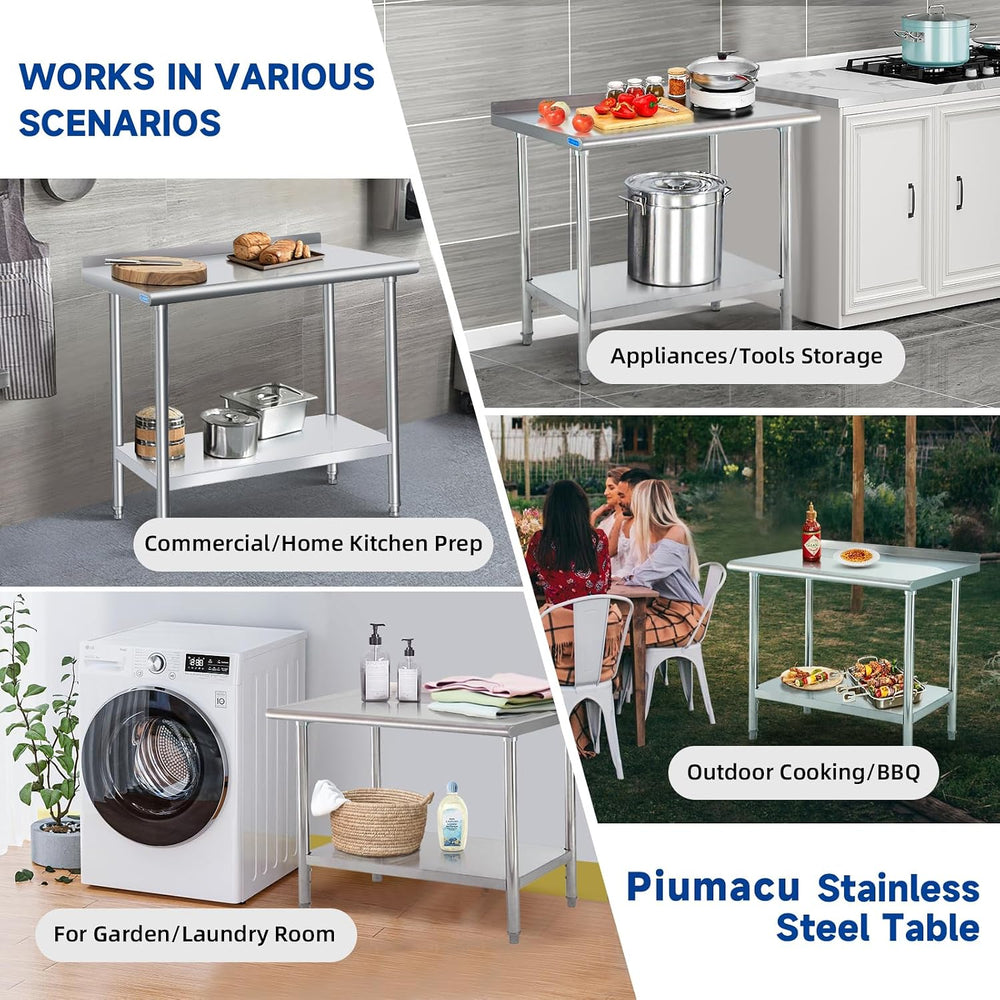Stainless Steel Table with Wheels, 24 x 24 Inch Stainless Table for Prep &...