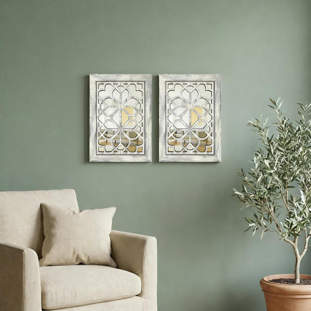 Set of 2 11x15 Inch Rectangular Shatterproof Grey Decorative Wall Mirrors, Bo...
