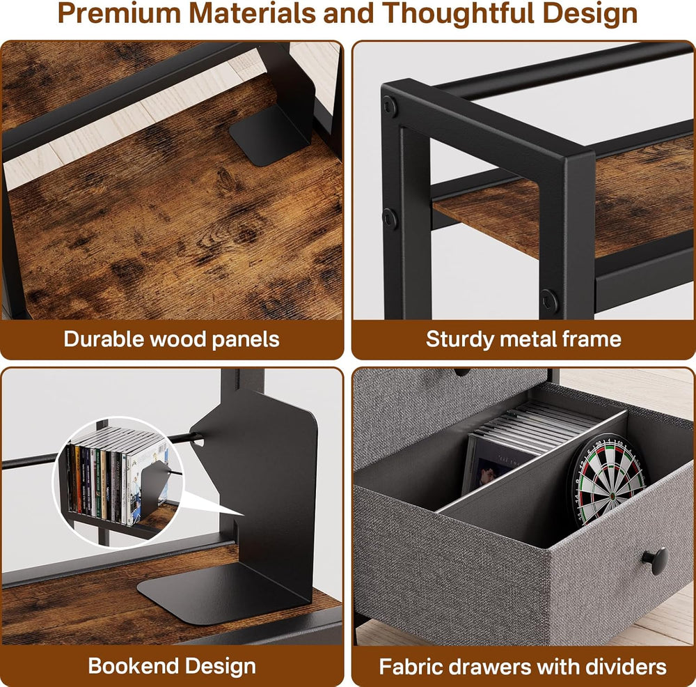 CD Storage Rack with Drawer, 5-Tier DVD Organizer Shelf w/Adjustable Book Sto...