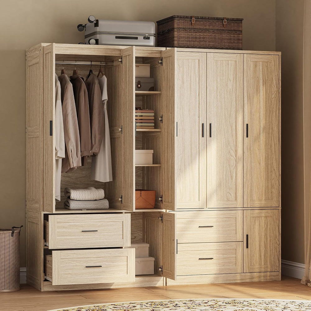 ANCTOR 70.6 Inch Armoire Wardrobe Closet with Drawers (Light Oak)