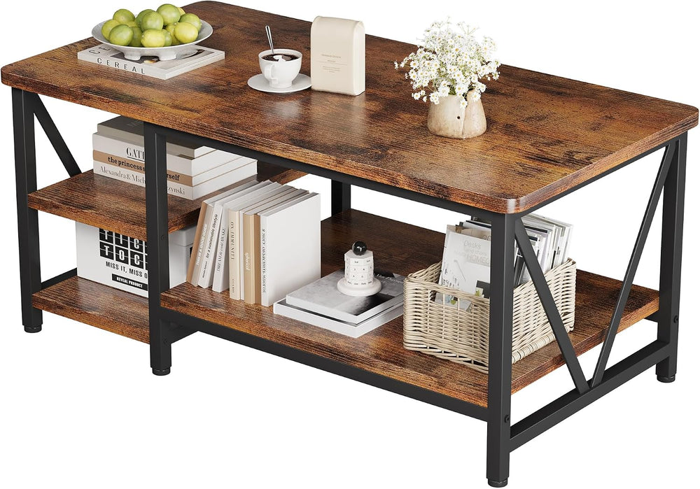 Coffee Table, 39.3" Farmhouse Coffee Table with Sturdy V-Frame Support