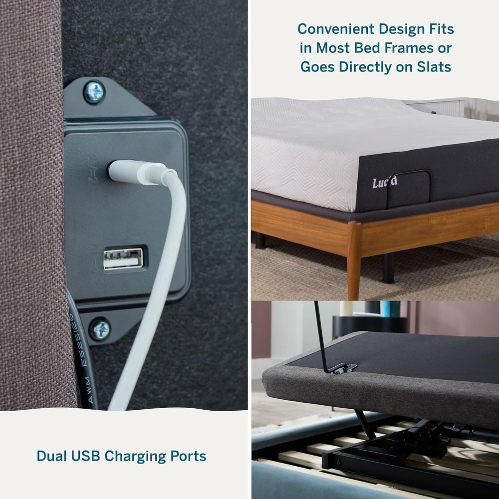 LUCID L300 Adjustable Bed Frame with USB Ports, Remote, Twin XL Size