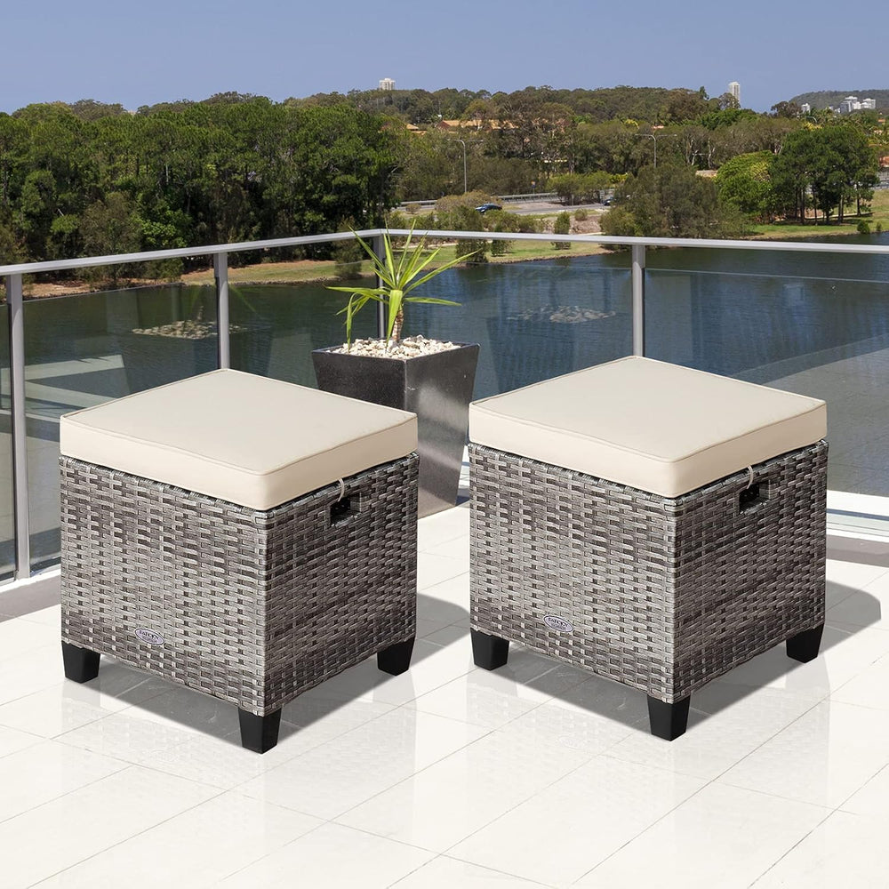 ORALNER Set of 2 Outdoor Ottoman, 16” Wicker Foot Stools, All-Weather Rattan ...