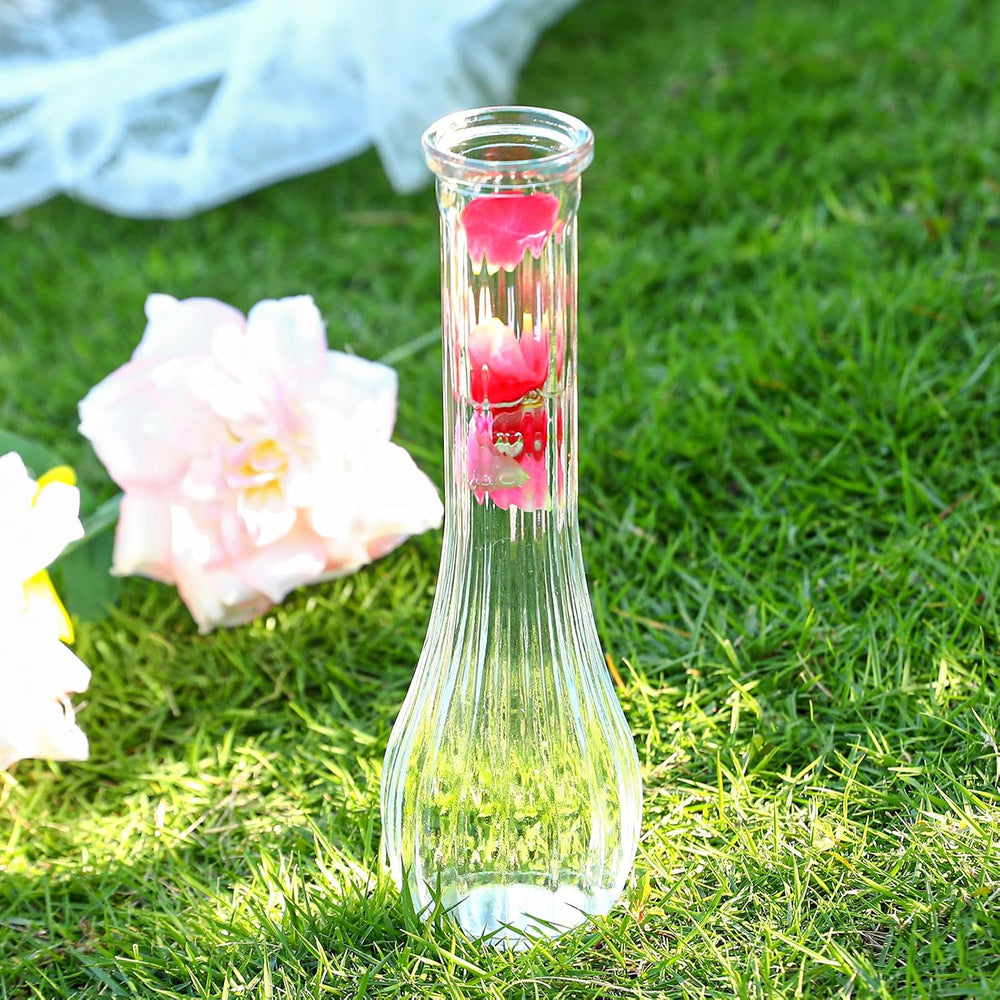 12 Pcs Clear Ribbed Glass Bud Vases for Centerpiece 8.5 Inch