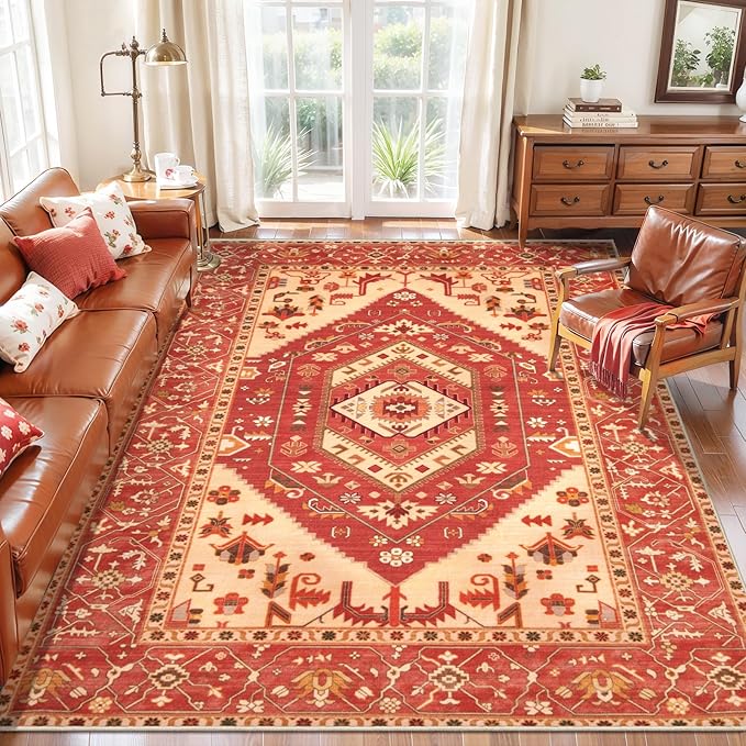 SERISSA 5x7 Boho Area Rug, Washable Non-Slip Rugs