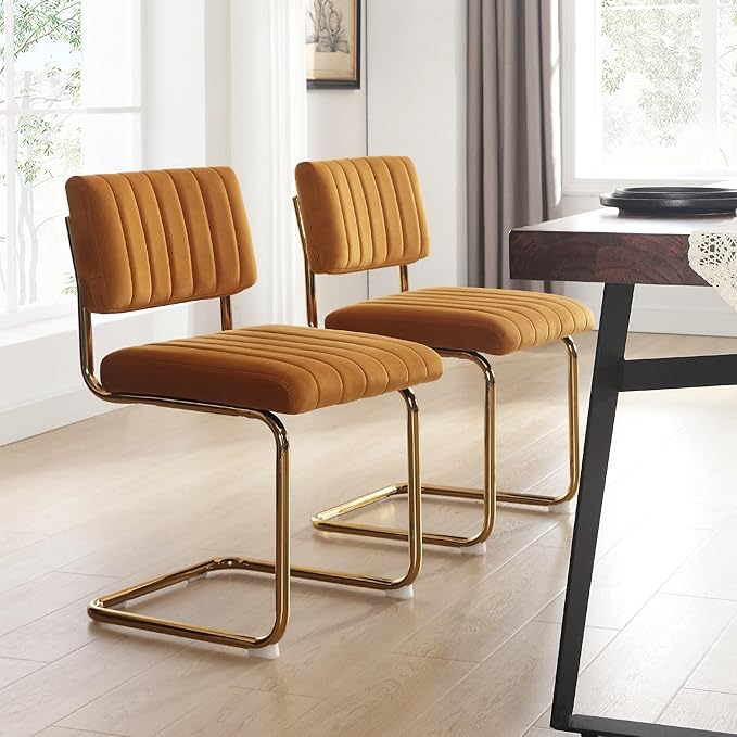 ONEVOG Orange Velvet Dining Chairs Set of 2, Upholstered Kitchen & Dining...