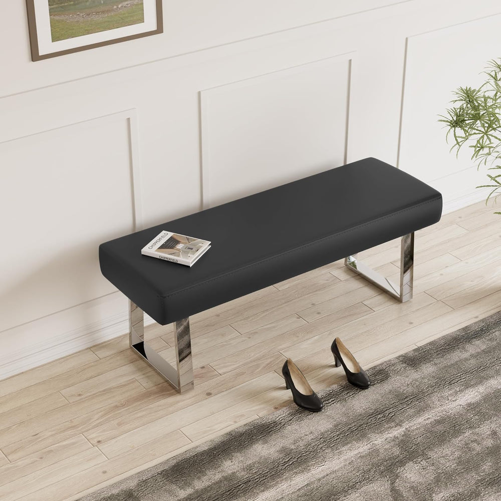 JIEXI 45.3" Indoor PU Leather Upholstered Footstool Bench with Metal Legs