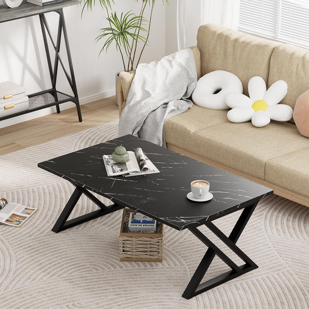 Wolawu Coffee Table Living Room Table Black Center Table, Simple Modern Faux ...