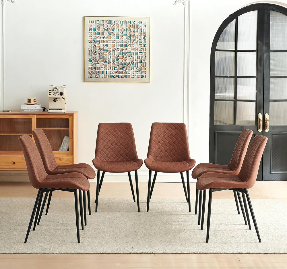 PU Leather Dining Chairs Set of 6, Modern Armless Dining Room Chairs, Comfy U...