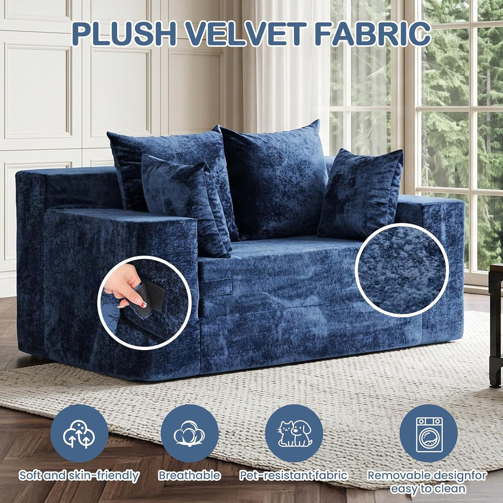 4-in-1 Boneless Sofa Bed, 55 inch Boneless Loveseat with Storage Pocket &...