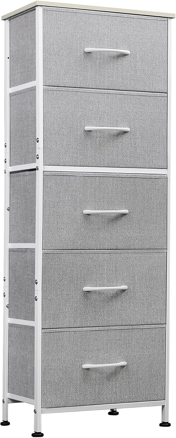 WLIVE Tall Dresser for Bedroom, 5 Drawer Dresser, Light Grey