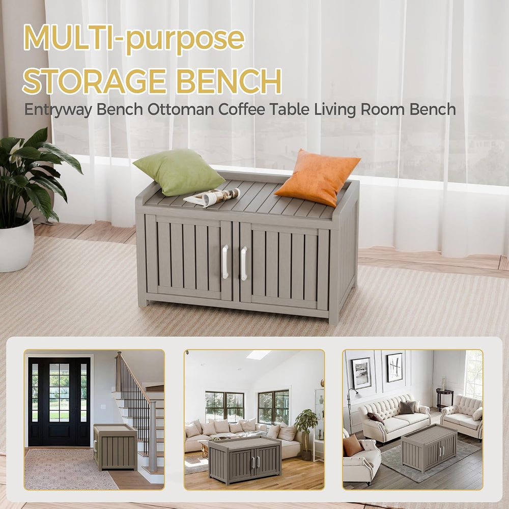 Storage Bench - 2 Doors Waterproof Resin Shoe Bench with Adjustable Shelves -...