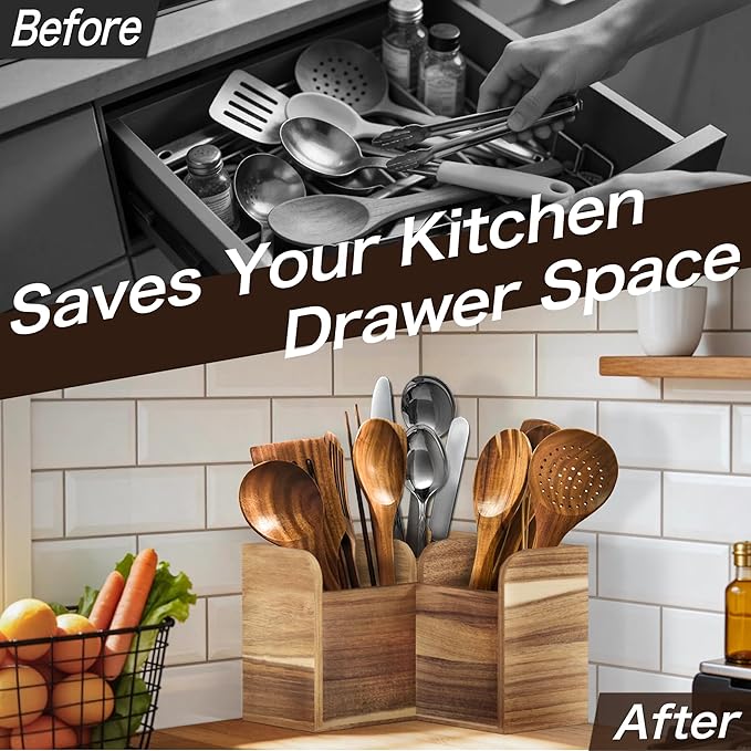 Acacia Wood Kitchen Utensil Holders