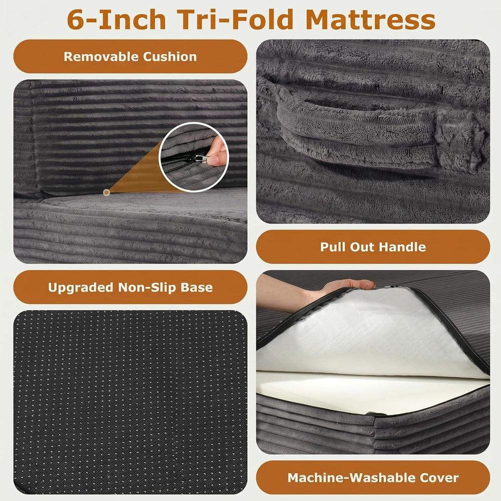 JUIKURY 6 Inch Tri-Fold Memory Foam Mattress Full Size, 5 in 1 Convertible So...