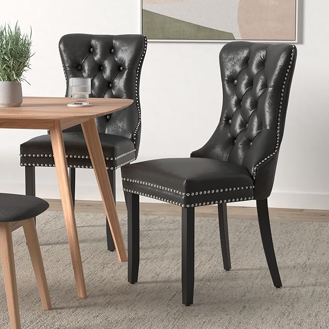 Black Dining Chairs Set of 6, Upholstered Velvet Dining Room Chairs with Back...