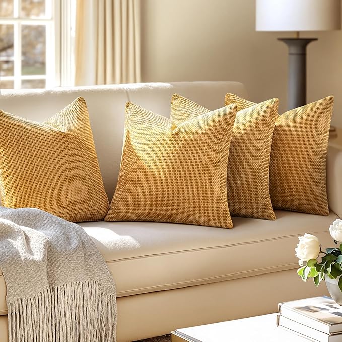 MIULEE Pack of 4 Couch Throw Pillow Covers 18x18 Inch Gold Soft Decorative
